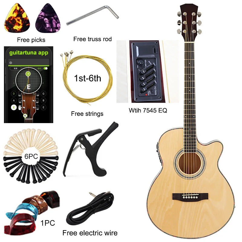 Thin-Body Acoustic-Electric Guitar Bundle – Beginner Guitar with Free Gig Bag & Extra Strings