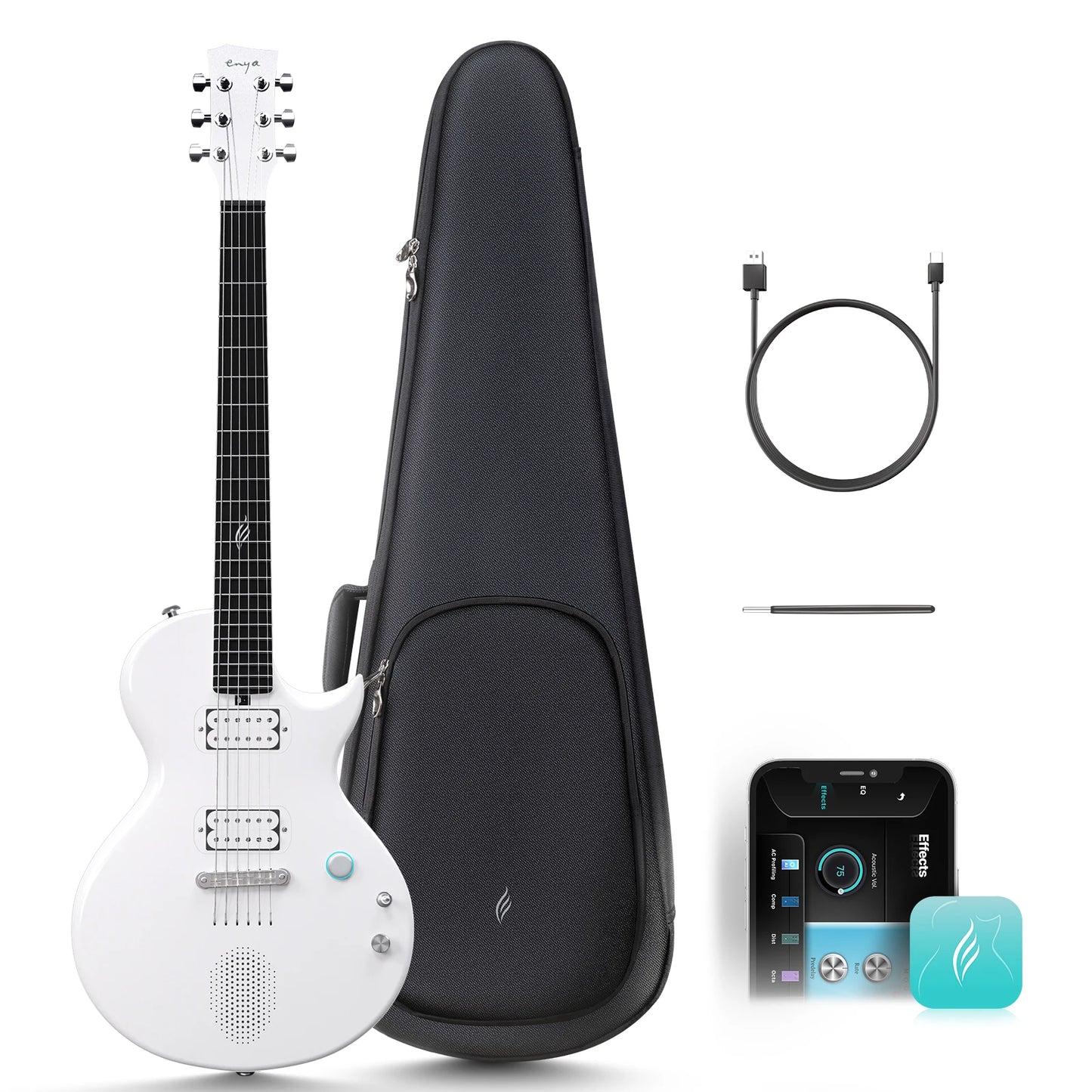 Enya Nova Go Sonic Carbon-Fiber Smart Electric Guitar – Built-In 10 W Speaker & On-Board Effects