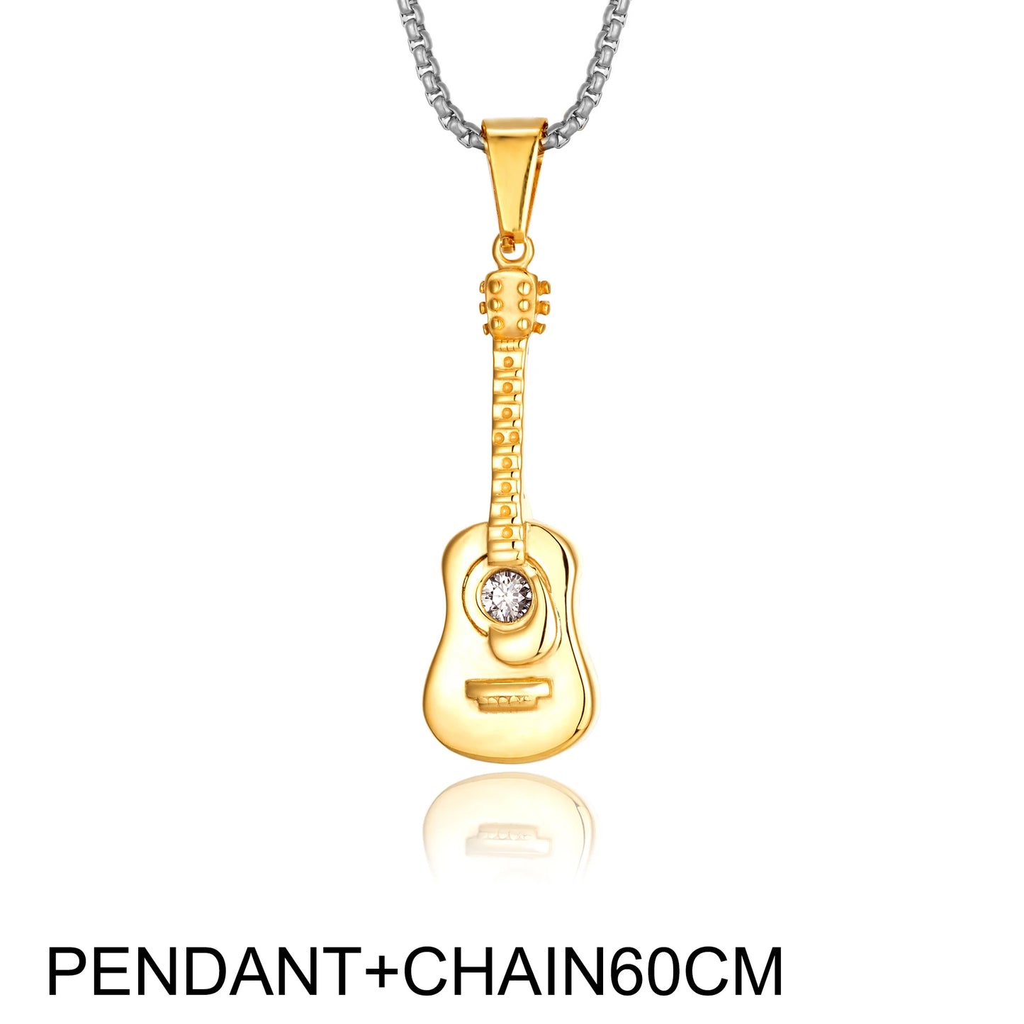 Punk Guitar Shape pendant necklace Stainless Steel Men or Women Necklaces Jewelry Hiphop Rock Slide Music Element sweater Chains