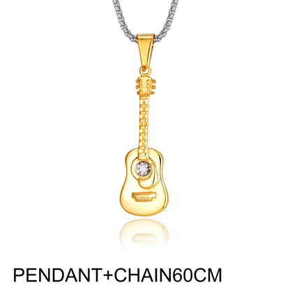 Punk Guitar Shape pendant necklace Stainless Steel Men or Women Necklaces Jewelry Hiphop Rock Slide Music Element sweater Chains