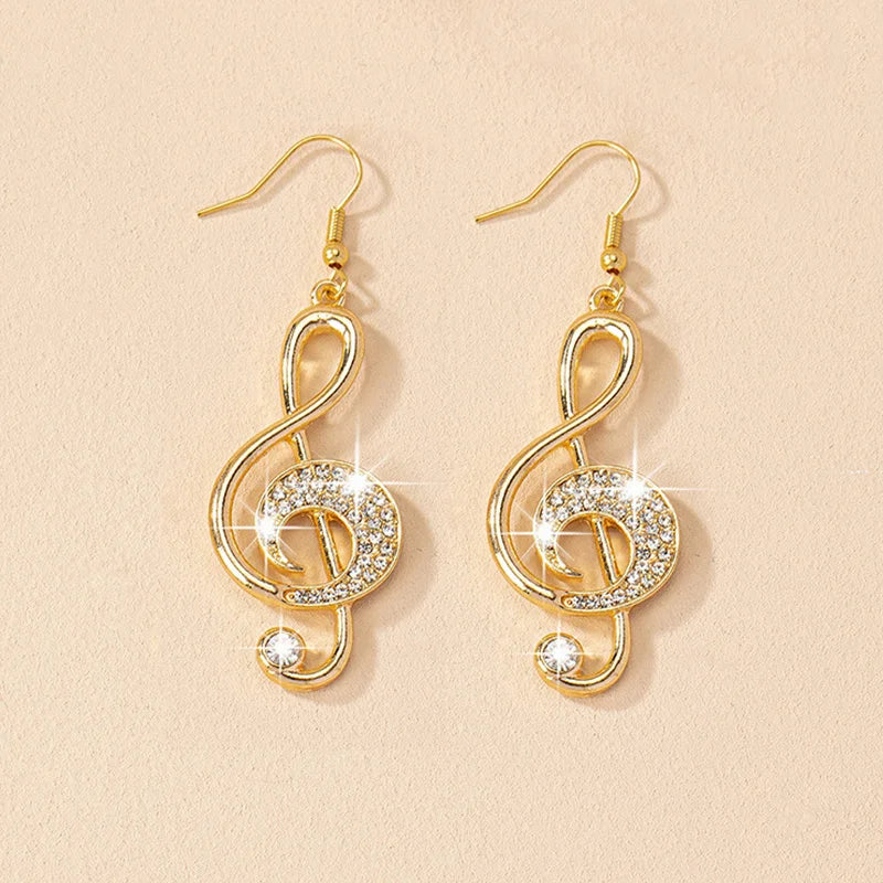 Dangle Earrings Personality Exaggerate Rhinestone Jewelry Women Musical Note Pendant Exquisite Trend Fashion Party Gifts RG0103
