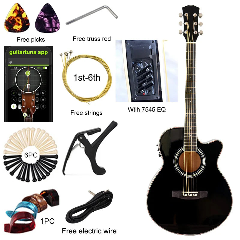 Thin-Body Acoustic-Electric Guitar Bundle – Beginner Guitar with Free Gig Bag & Extra Strings