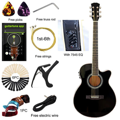 Thin-Body Acoustic-Electric Guitar Bundle – Beginner Guitar with Free Gig Bag & Extra Strings