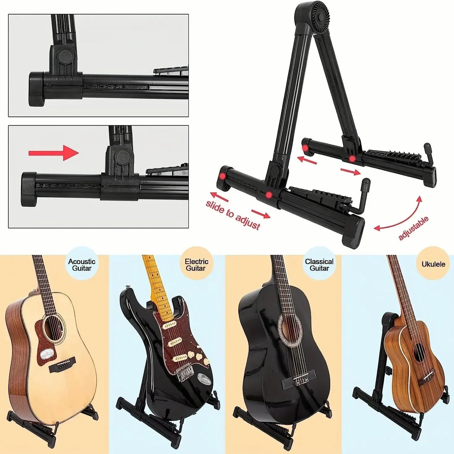Miwayer Folding A‑Frame Guitar Stand – Universal ABS Floor Support for Acoustic, Electric, Bass & Ukulele