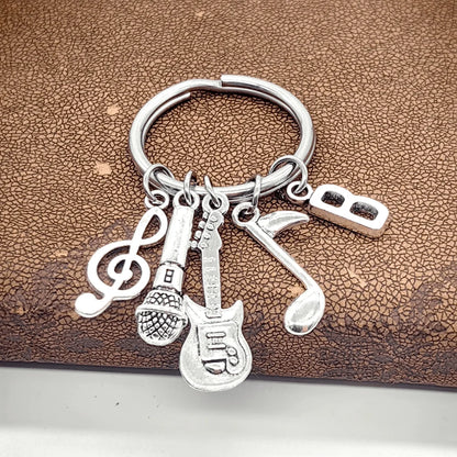 Microphone-Note-Guitar Charm Keychain – Music Lover’s Metal Key Ring