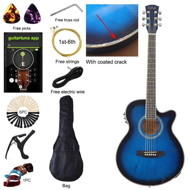 Thin-Body Acoustic-Electric Guitar Bundle – Beginner Guitar with Free Gig Bag & Extra Strings