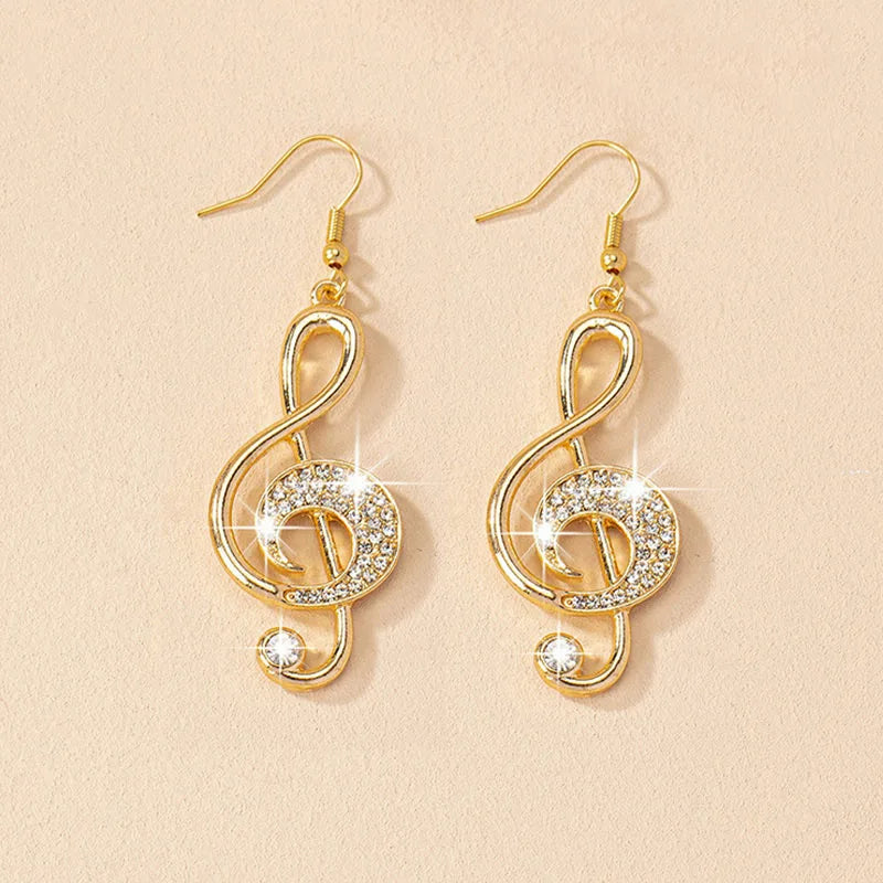 Dangle Earrings Personality Exaggerate Rhinestone Jewelry Women Musical Note Pendant Exquisite Trend Fashion Party Gifts RG0103