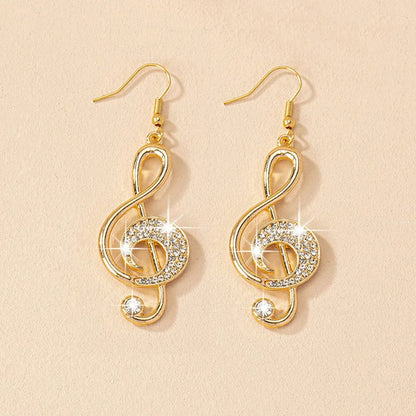 Dangle Earrings Personality Exaggerate Rhinestone Jewelry Women Musical Note Pendant Exquisite Trend Fashion Party Gifts RG0103