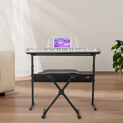 61 Key Lighting Keyboard with Piano Stand, Piano Bench, Built In Speakers, Headphone, Microphone, Music Rest, LED Screen