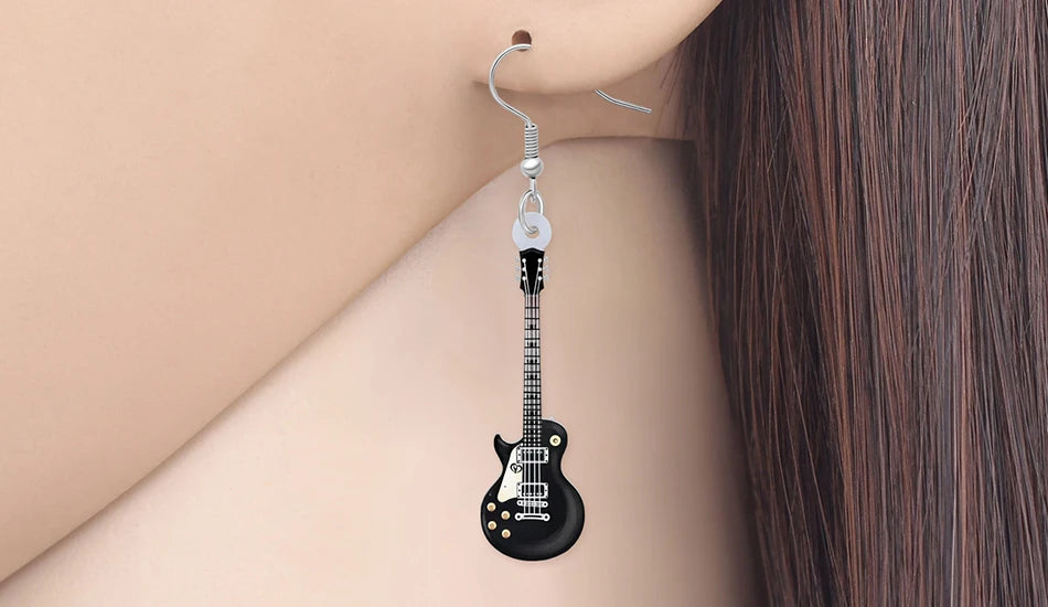 Bonsny Acrylic Anime Guitar Dangle Earrings Musical Instruments Drop Charms Fashion Jewelry For Women Girls Teens Gift Accessory