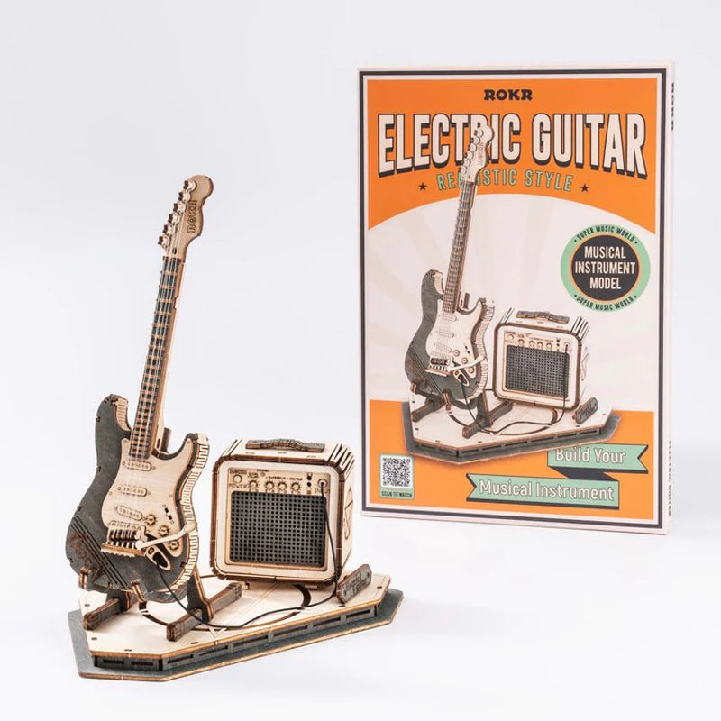 Robotime ROKR Electric Guitar 3D Wooden Puzzle – 140-Piece DIY Build Kit