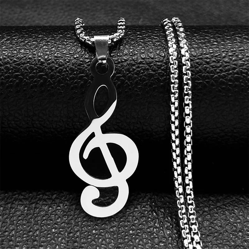 Musical-Note Hollow Pendant Necklace – Stainless Steel Piano-Keys & Music Symbol Jewelry