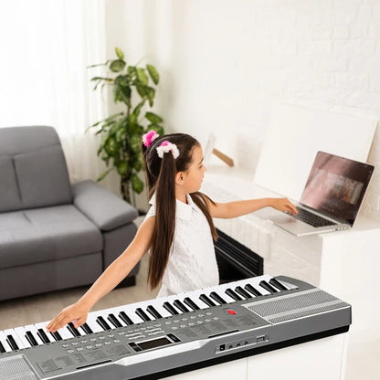 61 Key Lighting Keyboard with Piano Stand, Piano Bench, Built In Speakers, Headphone, Microphone, Music Rest, LED Screen