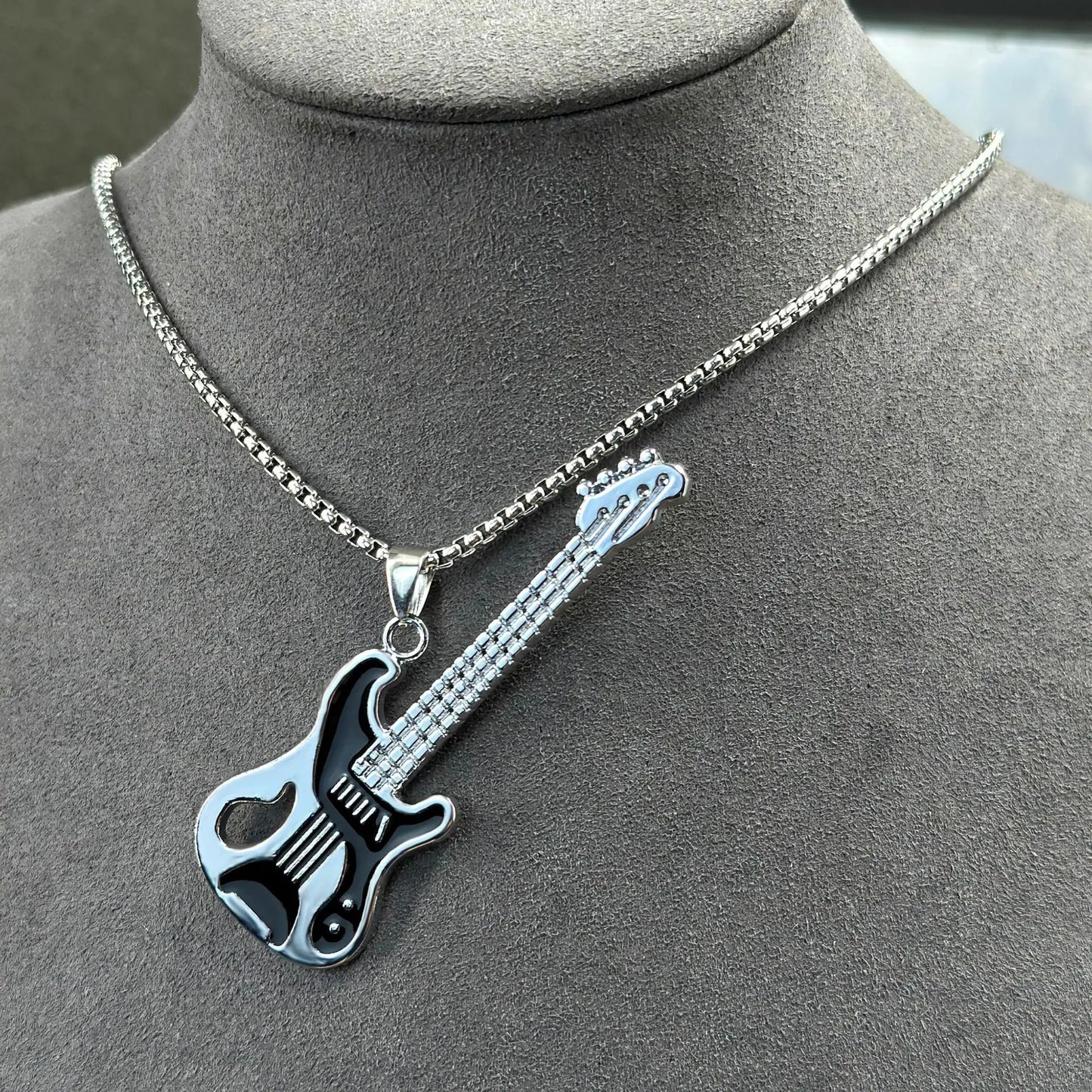 Punk Guitar Pendant Necklace – Stainless Steel Rock / Hip-Hop Music Jewelry (Unisex)