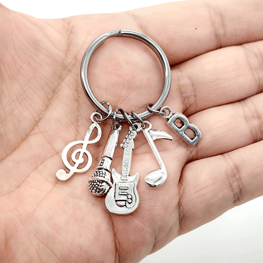 Microphone-Note-Guitar Charm Keychain – Music Lover’s Metal Key Ring