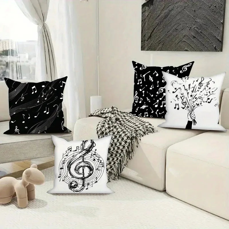 Home Decor Music Notes Pattern Pillowcase for Home Decor Pattern Cushion Cover Suitable for Sofa Bedroom Car Pillow Cover