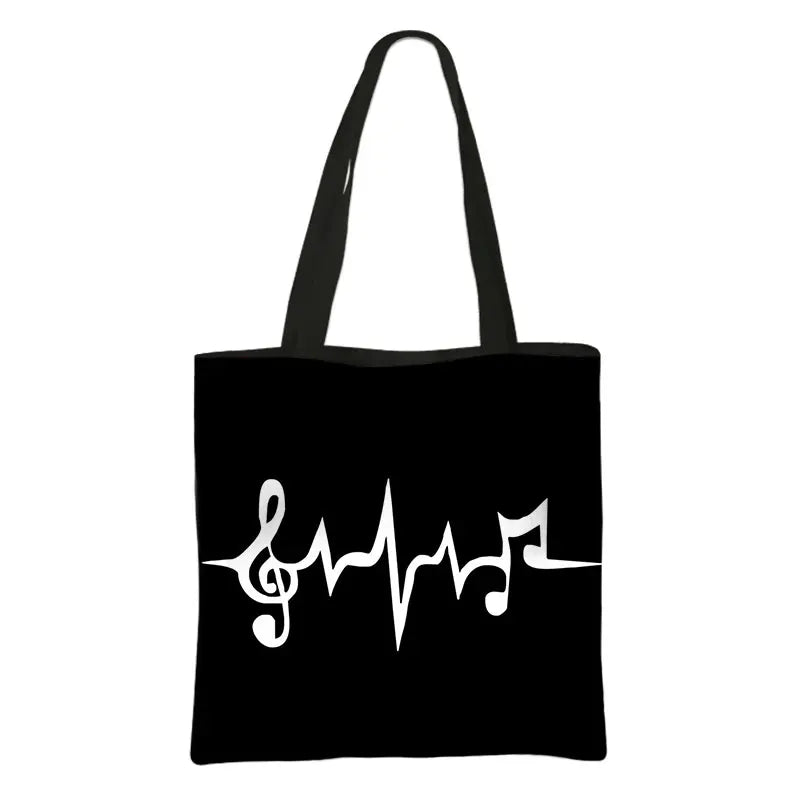 Music Notes Print Tote Bag Musical Instrument Handbag Guitar Violin/Violoncello/Piano Shoulder Bag BookBag Day Bag Shopping Bag