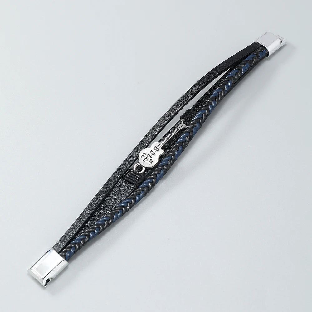 Hip-hop rock jewelry bracelets bangles fashion guitar PU leather bracelet for men