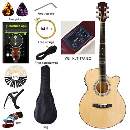 Thin-Body Acoustic-Electric Guitar Bundle – Beginner Guitar with Free Gig Bag & Extra Strings