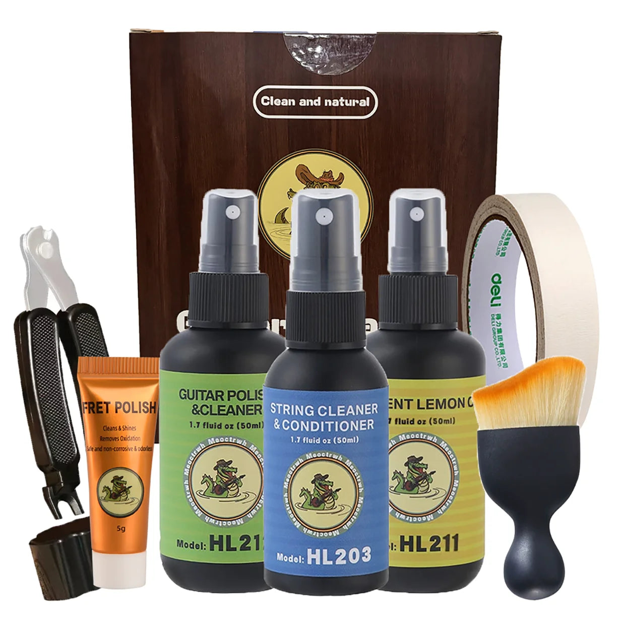 Guitar Cleaning Kit All IN ONE fretboard Lemon Oil Polish String Cleaner Guitar string winder for Guitar Cleaning Maintenance