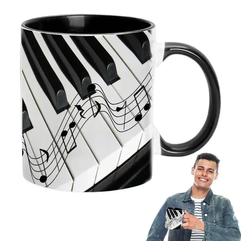 Music Theme Mug Coffee Mug Guitar Piano Violin Ceramic Cup Comfortable Handle Patterned Drinkware Home Office Desk Tea Cups