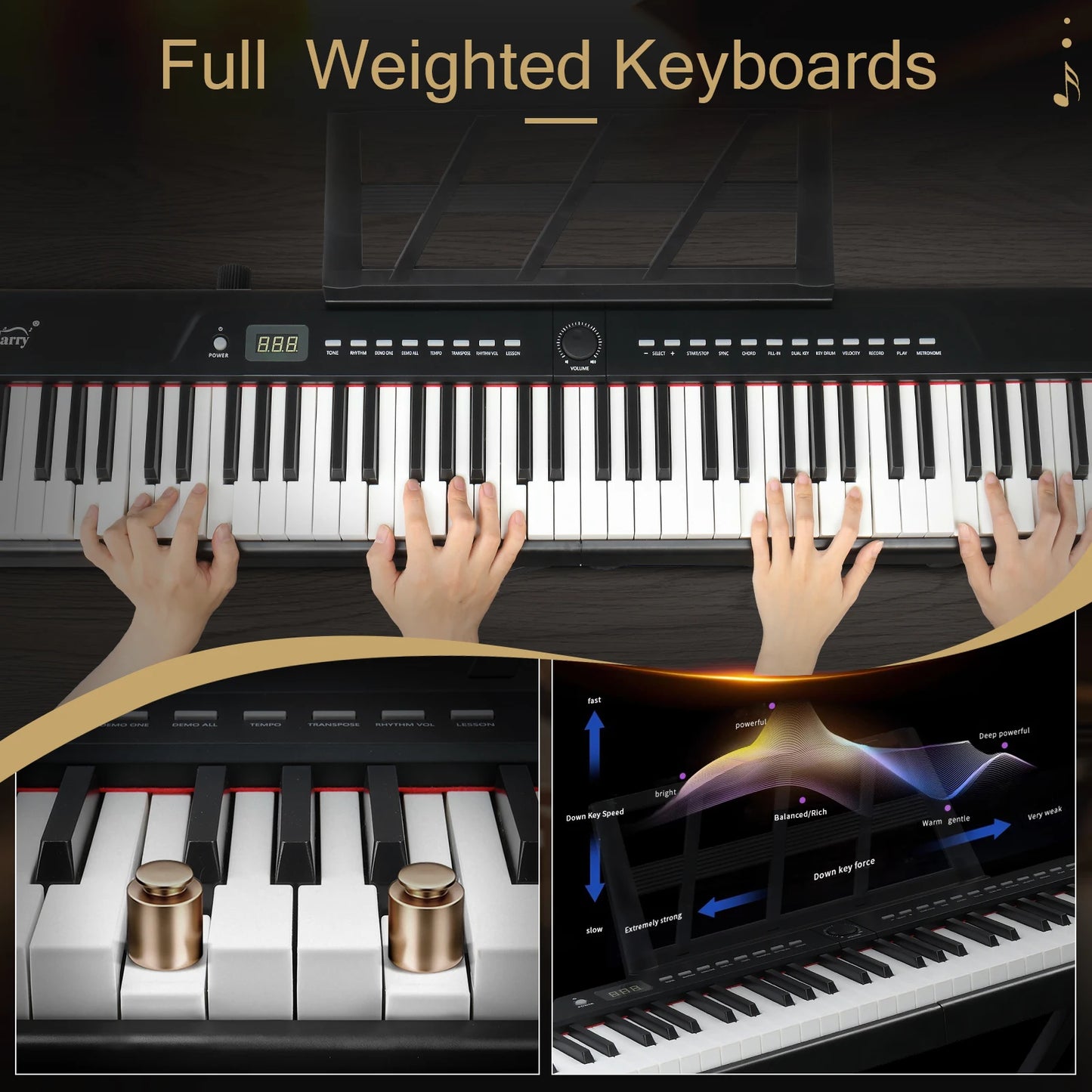 Semi-Weighted 88 Key Full Size Standard Keyboards Digital Piano with Dual-tube X-Shape Stand, MIDI Bluetooth, Headphone