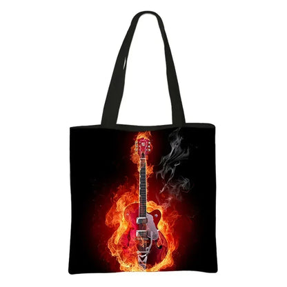 Music Notes Print Tote Bag Musical Instrument Handbag Guitar Violin/Violoncello/Piano Shoulder Bag BookBag Day Bag Shopping Bag