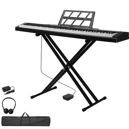 Semi-Weighted 88 Key Full Size Standard Keyboards Digital Piano with Dual-tube X-Shape Stand, MIDI Bluetooth, Headphone