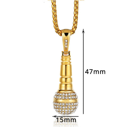 Hip Hop Iced Out Bling Microphone Pendants Necklace For Women/Men Stainless Steel Chain Hiphop Rapper Music Jewelry Dropshipping