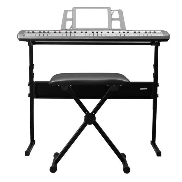 61 Key Lighting Keyboard with Piano Stand, Piano Bench, Built In Speakers, Headphone, Microphone, Music Rest, LED Screen