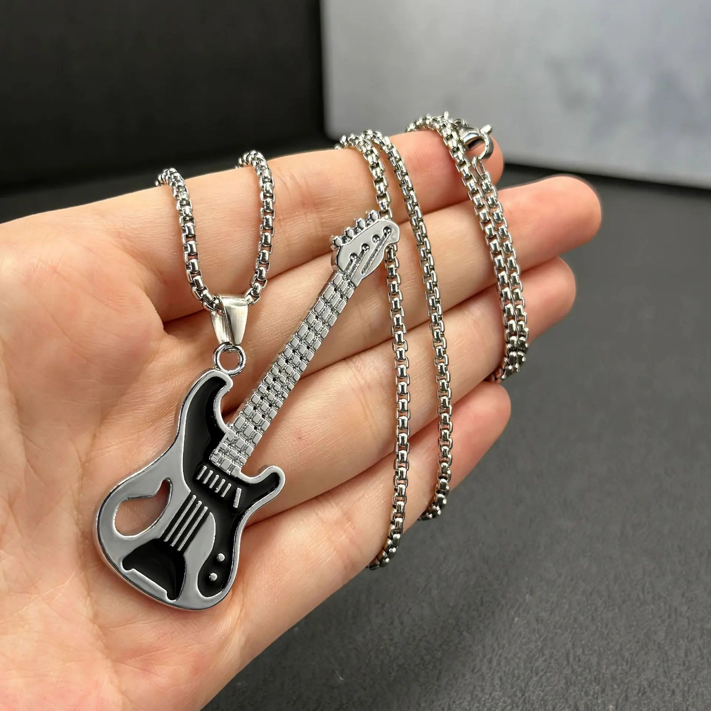 Punk Guitar Pendant Necklace – Stainless Steel Rock / Hip-Hop Music Jewelry (Unisex)