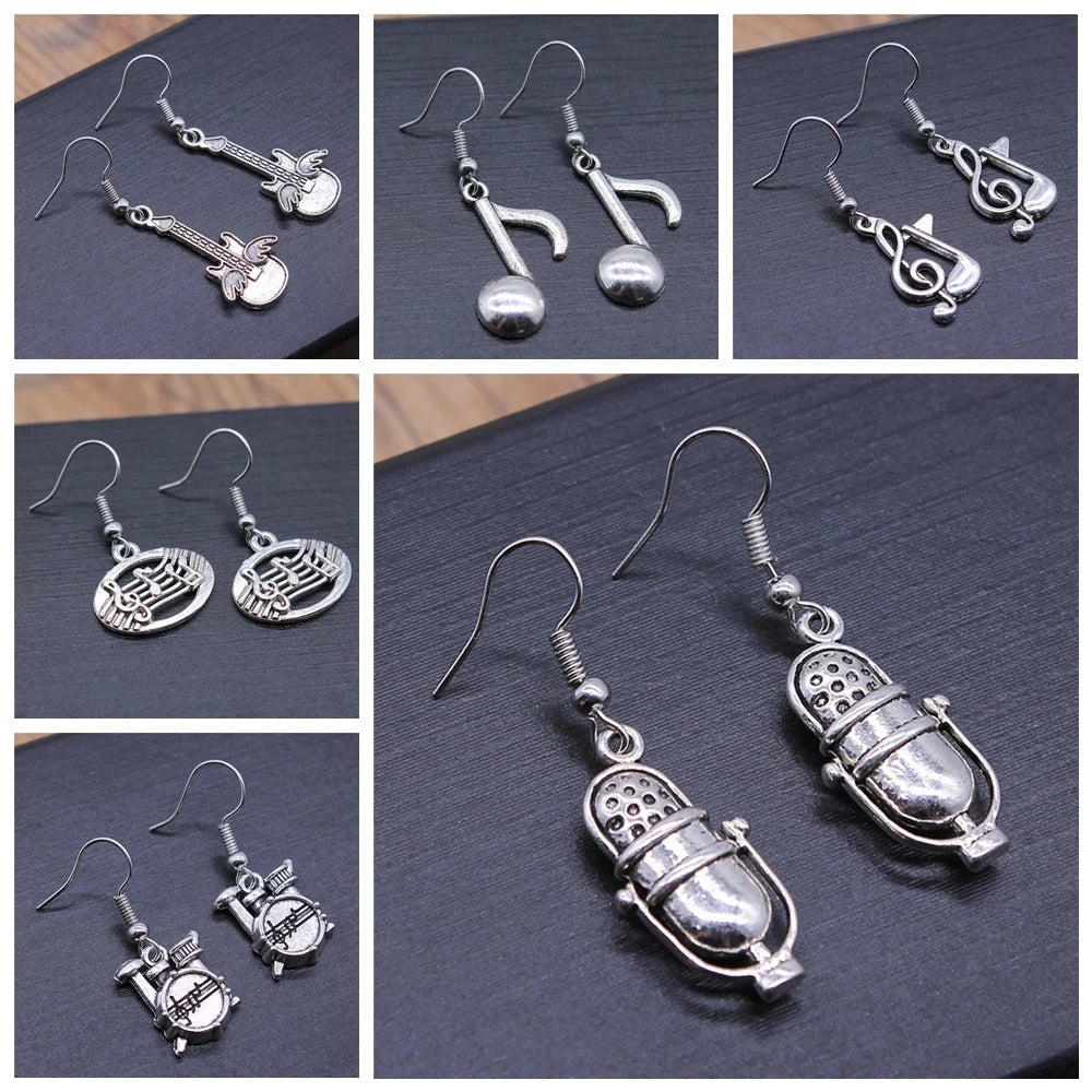 Musical Jewelry Earrings Musical Note Microphone Drum Guitar Violin Shaped Dangle Drop Earrings For Girls Women
