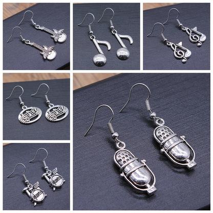 Musical Jewelry Earrings Musical Note Microphone Drum Guitar Violin Shaped Dangle Drop Earrings For Girls Women