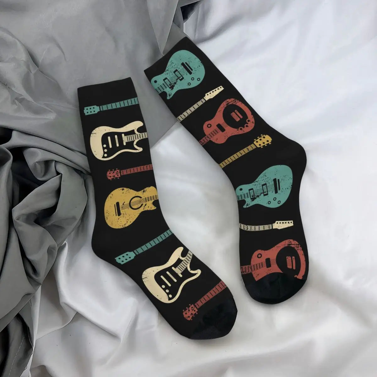 Retro Guitar Socks Harajuku High Quality Stockings All Season Long Socks Accessories for Man's Woman's Birthday Present