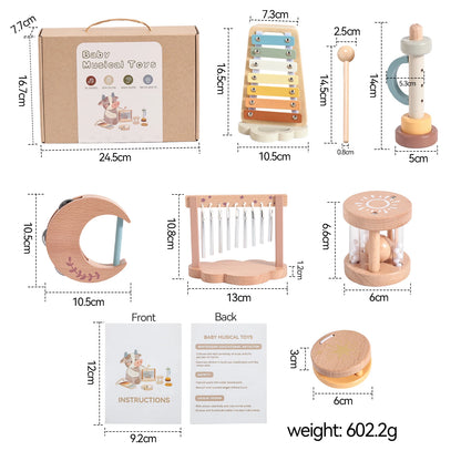 7pc Sets Music Toys for Children Music Instruments Girl Toys Wooden Cartoon Educational Instruments Children's Toys Instruments