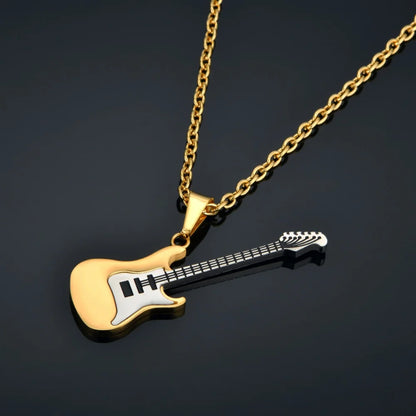 Unisex Guitar Pendant Necklace – Stainless Steel Punk / Hip-Hop Rock Jewelry