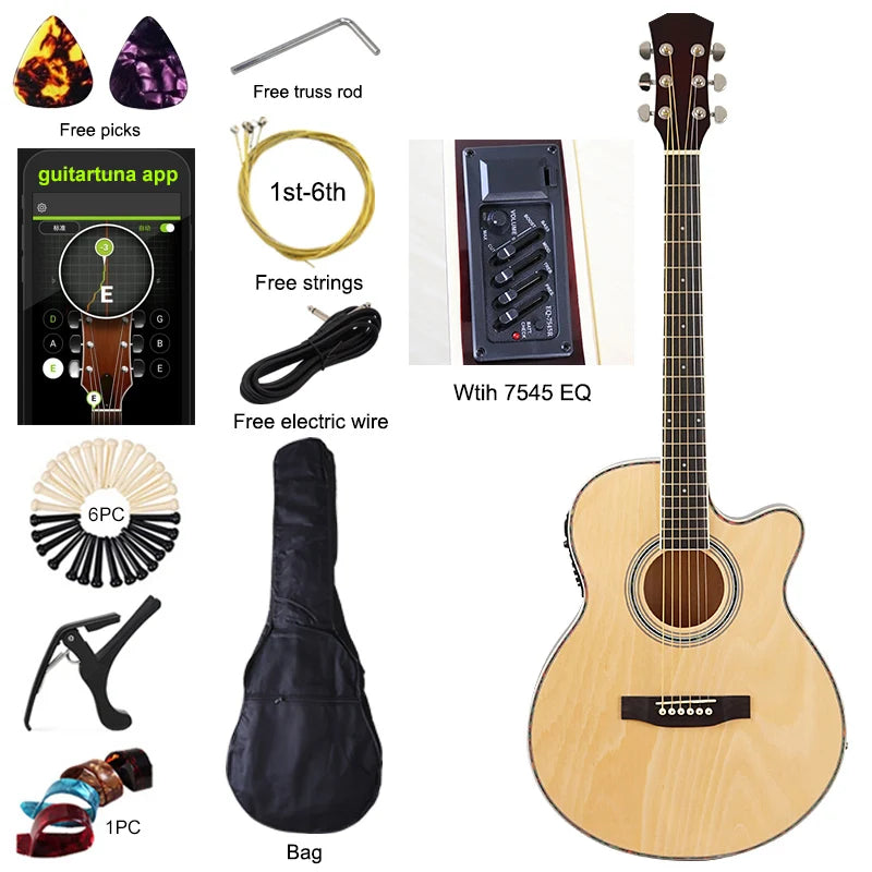 Thin-Body Acoustic-Electric Guitar Bundle – Beginner Guitar with Free Gig Bag & Extra Strings