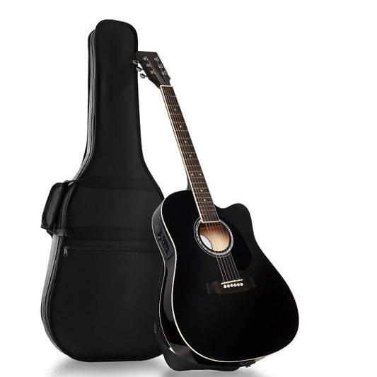 Full‑Size Thinline Cutaway Acoustic‑Electric Guitar – Black with EQ & Gig Bag