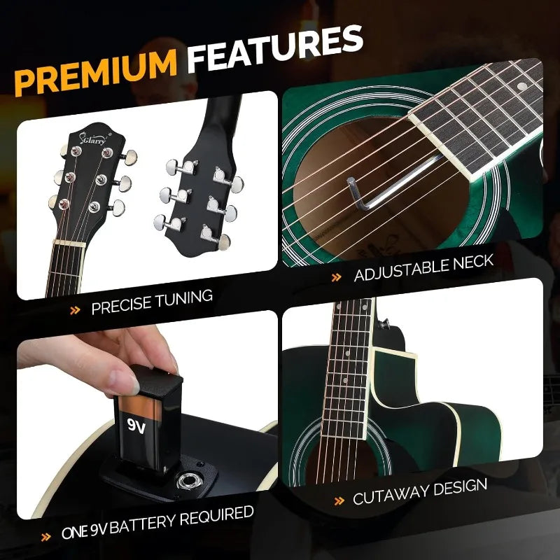 Glarry 41″ Full-Size 6-String Acoustic-Electric Guitar Kit – Cutaway with 15 W Amp, Built-in Tuner & Accessories