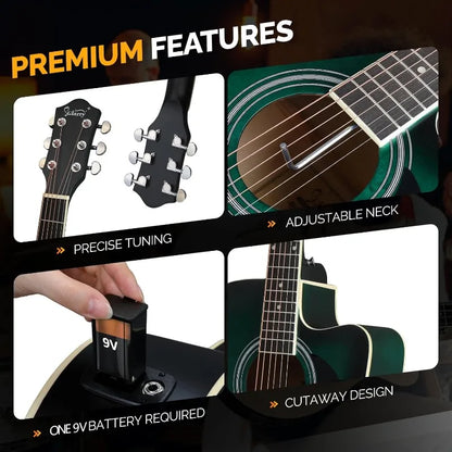 Glarry 41″ Full-Size 6-String Acoustic-Electric Guitar Kit – Cutaway with 15 W Amp, Built-in Tuner & Accessories