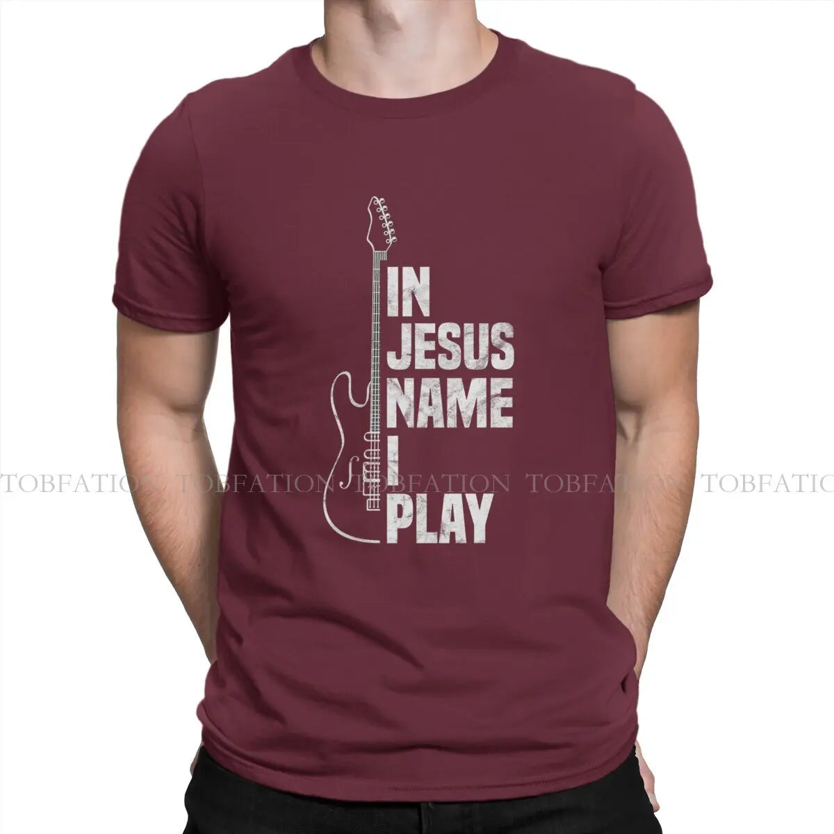 In Jesus Name I Play Guitar Christian Guitar Playe Unique TShirt Jesus Casual T Shirt 100% Cotton Hot Sale T-shirt For Adult