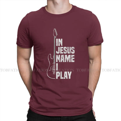 In Jesus Name I Play Guitar Christian Guitar Playe Unique TShirt Jesus Casual T Shirt 100% Cotton Hot Sale T-shirt For Adult