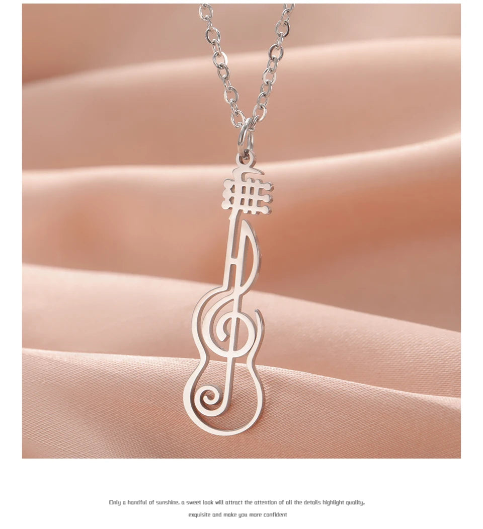 Unift Music Note Treble Clef Guitar Necklaces for Women Stainless Steel Pendant Trendy Music Jewelry Musician Violin Neck Chain