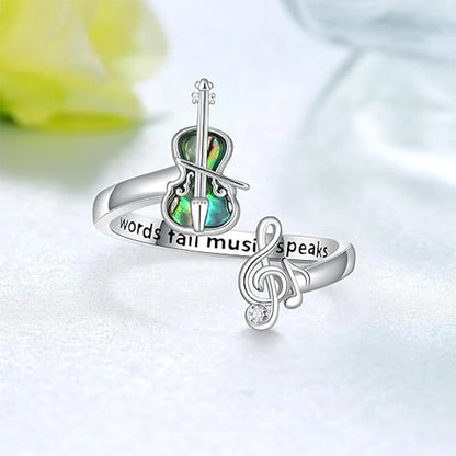 A Fashionable and Creative New Violin Note Open Ring Gift for Music Enthusiasts