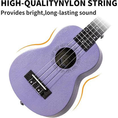 21″ Soprano Violet Ukulele – Beginner Bundle with Gig Bag, Strap & Picks