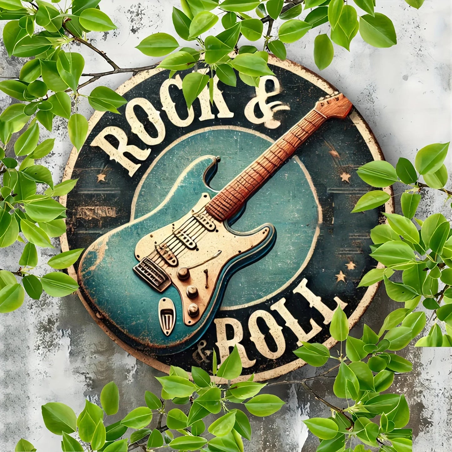 Rock & Roll Guitar Themed Aluminum Metal Tin Sign , Foil Engraved Wall Art Decor - For Home Office - Ideal for Living Room, Bar