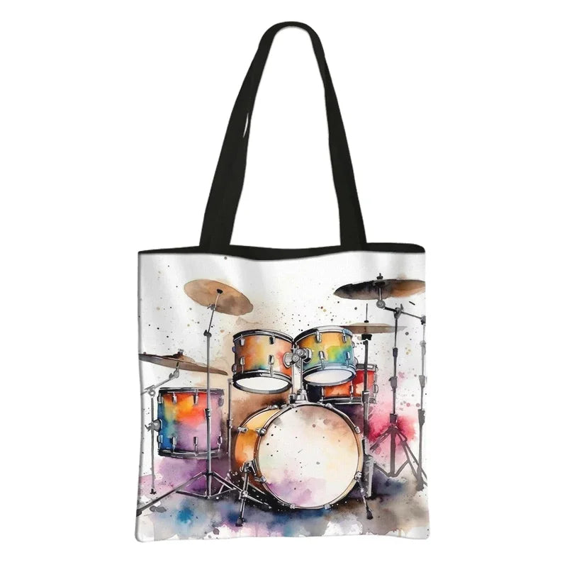 Music Notes Print Tote Bag Musical Instrument Handbag Guitar Violin/Violoncello/Piano Shoulder Bag BookBag Day Bag Shopping Bag