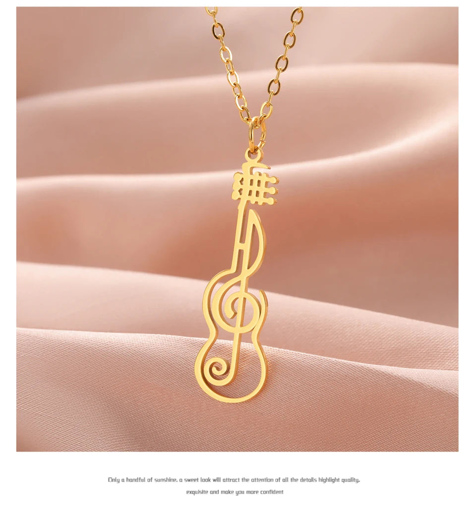 Unift Music Note Treble Clef Guitar Necklaces for Women Stainless Steel Pendant Trendy Music Jewelry Musician Violin Neck Chain