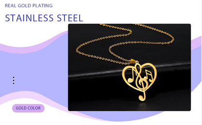 Note Treble Musical G Clef Symbol Necklace Music Heart Chain Gift For Woman Men Girl Stainless Steel Pendant Fashion Jewelry