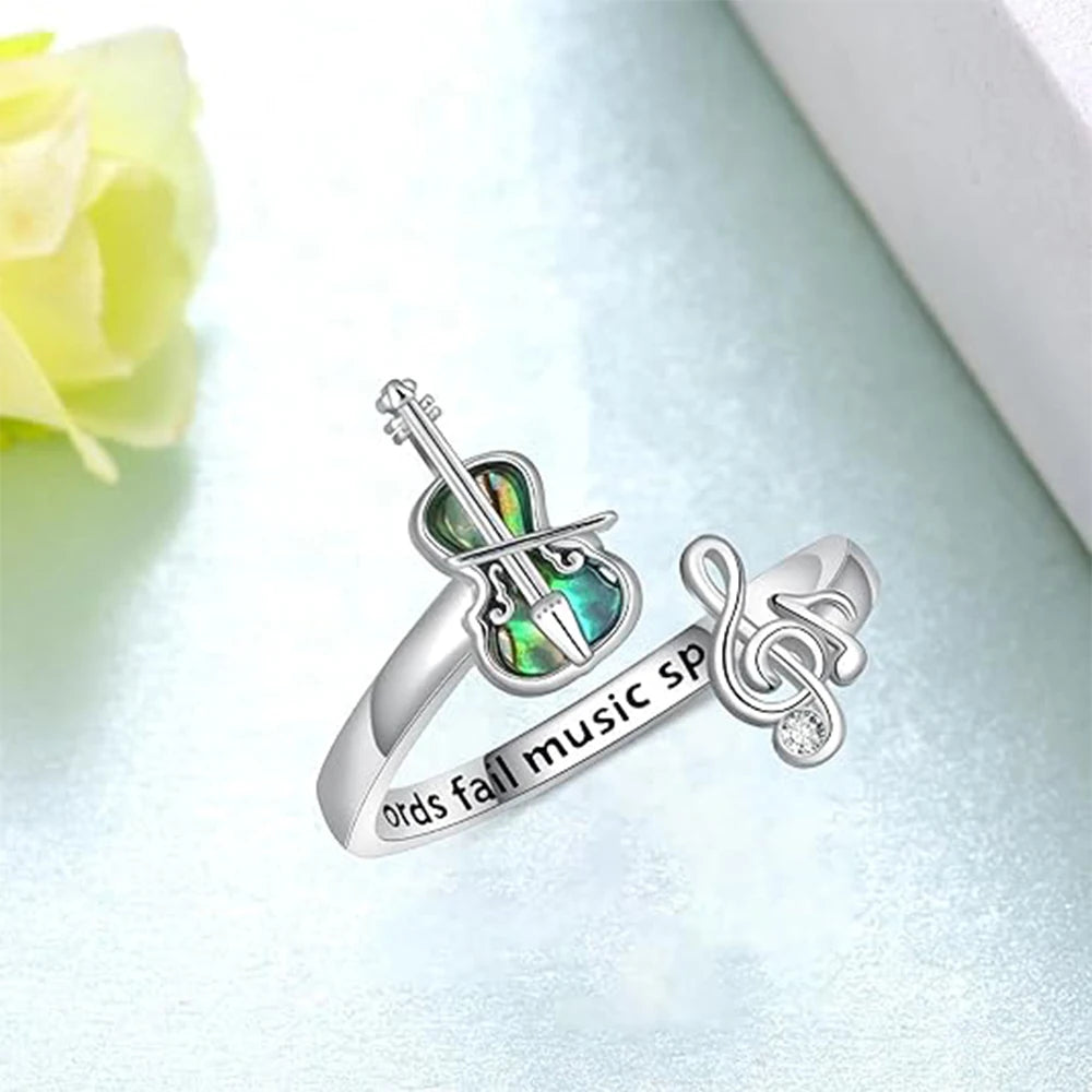 A Fashionable and Creative New Violin Note Open Ring Gift for Music Enthusiasts